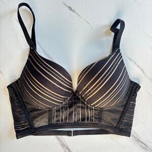 Black striped longline bra
